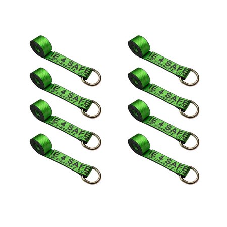 TIE 4 SAFE 2" x 10' Lasso Strap w/ D Ring Auto Tie Down Wheel Lift Tow Truck Trailer Green, 8PK TWS21-510-W27-GR-C-8